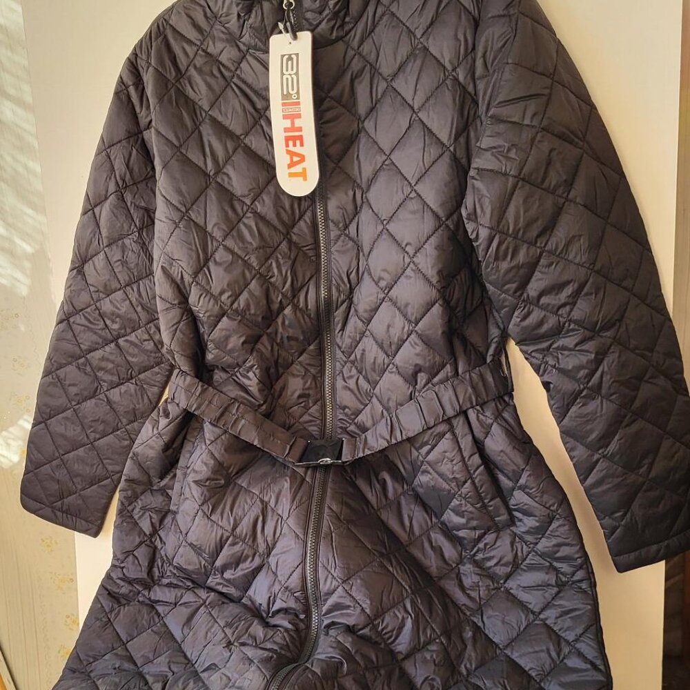 "32 DEGREES" WOMENS BLACK ULTRA-LIGHT HOODED PUFFER COAT -SIZE L - NWT